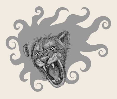 Lion head artistic drawing decorativeのイラスト素材