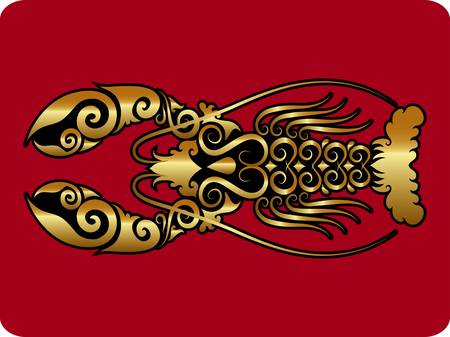 Golden lobster ornament vector のイラスト素材