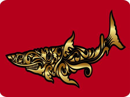 Golden shark ornament vectorのイラスト素材