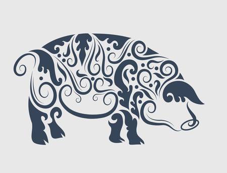Pig flora ornamentのイラスト素材