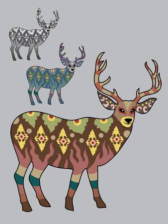 Colorful deer ornament vectorのイラスト素材