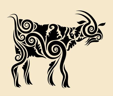 Goat with floral ornament vectorのイラスト素材