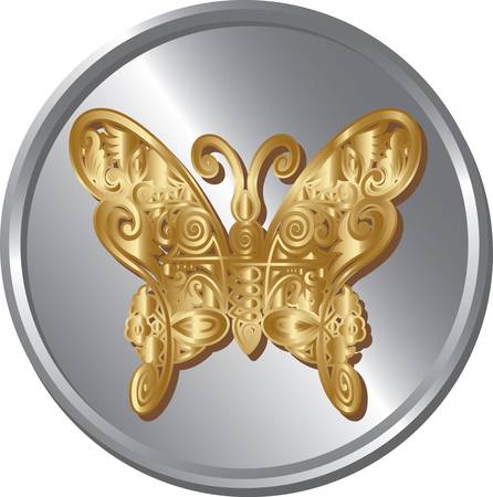 Butterfly gold and silver coinのイラスト素材