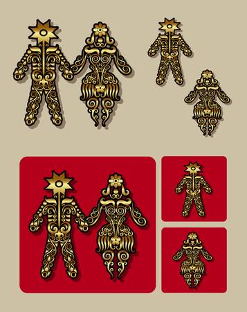 Golden male and female floral decorative ornament のイラスト素材