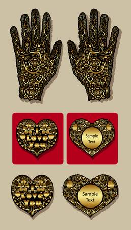 Golden heart and hand floral ornament decoration のイラスト素材