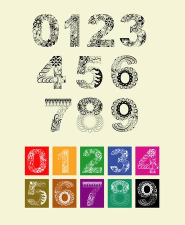 Numbers floral decorative ornament  Black and color のイラスト素材