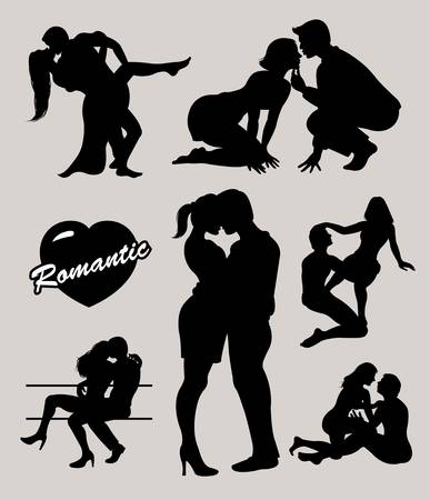 Romantic love couple silhouette setのイラスト素材