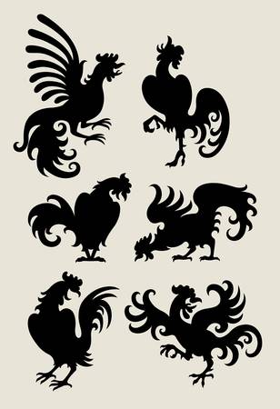 Rooster Silhouette Symbolsのイラスト素材