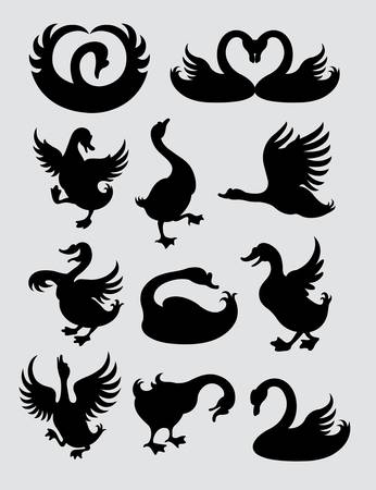 Duck and Swan Silhouette Symbolsのイラスト素材