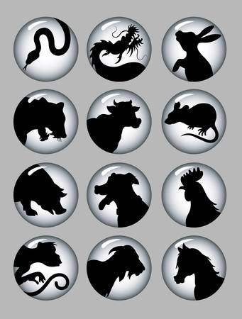 Chinese Zodiac Black   White Iconsのイラスト素材