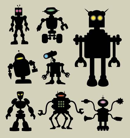 Robot Silhouettes with color lamp  Smooth and detail silhouette Easy to editのイラスト素材