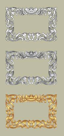 Balinese Ornament Frame 1a  Blank frame with flora ornament decorative on grey background のイラスト素材