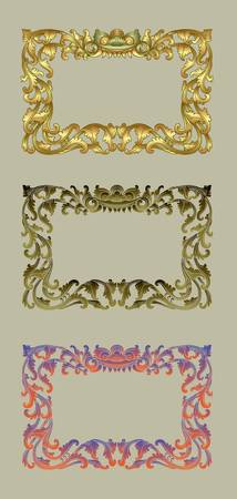 Balinese Ornament Frame 1b  Blank frame with flora ornament decorative on grey background のイラスト素材