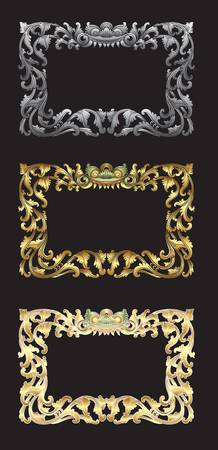 Balinese Ornament Frame 1c  Blank frame with floral ornament decoration on black background のイラスト素材