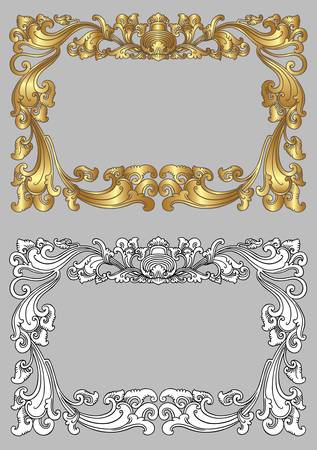 Balinese Ornament Frame 2c  Blank frame with floral ornament decoration on grey background のイラスト素材