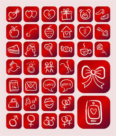 Love Icons, Chalk Drawing Style on Red Backgroundのイラスト素材