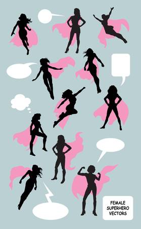 Female Superhero Silhouettes  Good use for symbol, logo, sticker, or any design you want  Easy to use or change color のイラスト素材