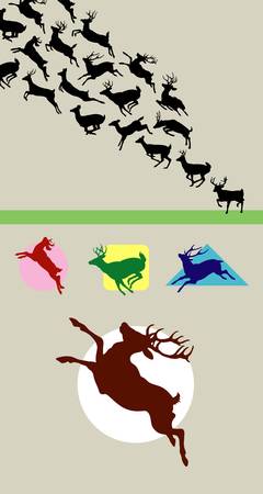 Deer Running Silhouettes  Good use for your symbol, logo, sticker design or any design you want  Easy to use or change color のイラスト素材