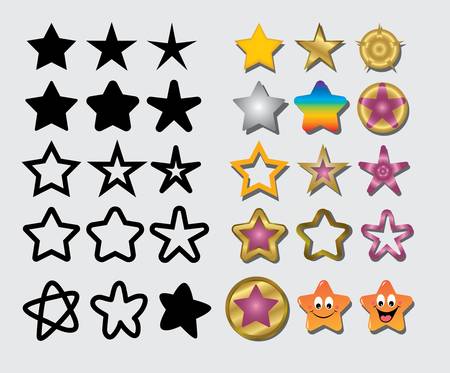 Stars with 30 alternative designs, black and color  Good use for symbol, logo, icon, or any design you want のイラスト素材