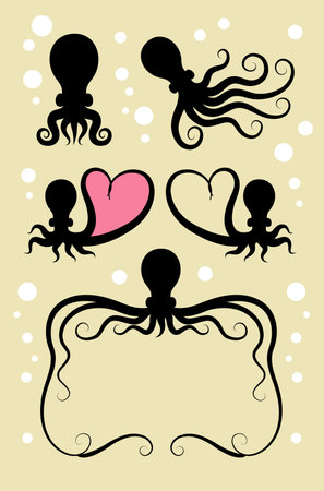 Octopus Silhouette Symbols  Use for seafood menu, sticker design, symbol, etc  Easy to edit or change color のイラスト素材
