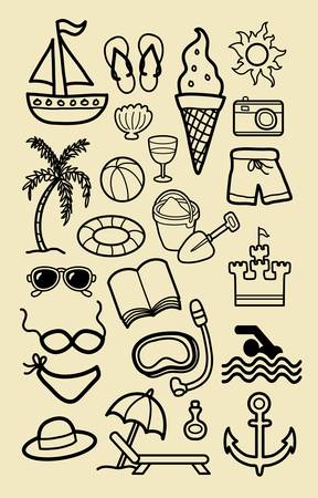 Beach Icons Hand Drawing  Good use for you symbol, icon, logo, or any design you want  Easy to edit or change color のイラスト素材