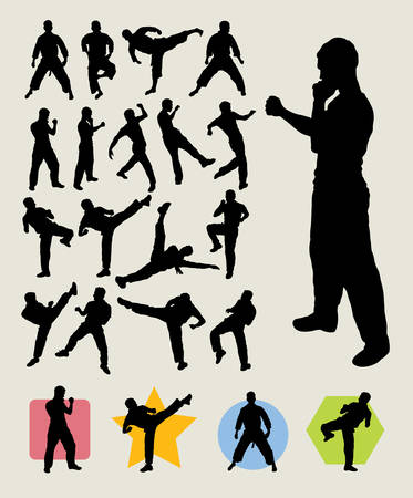 Karate kick silhouettes  Male sport activity silhouette and symbols  のイラスト素材