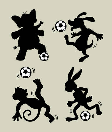 Animal Playing Soccer Silhouettes  Sport activity vector  Easy to use or edit のイラスト素材