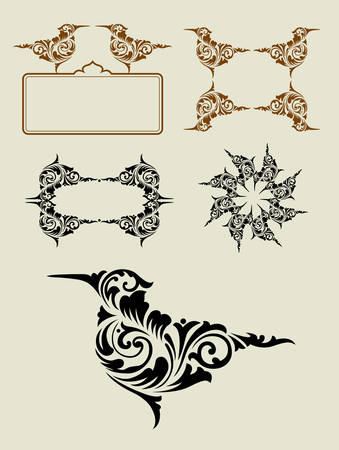 Bird ornament decoration  Good use for your symbol, logo, frame, border, label, or any design you want  Easy to use のイラスト素材