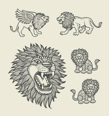 Lion with geometric ornament decoration sketchesのイラスト素材