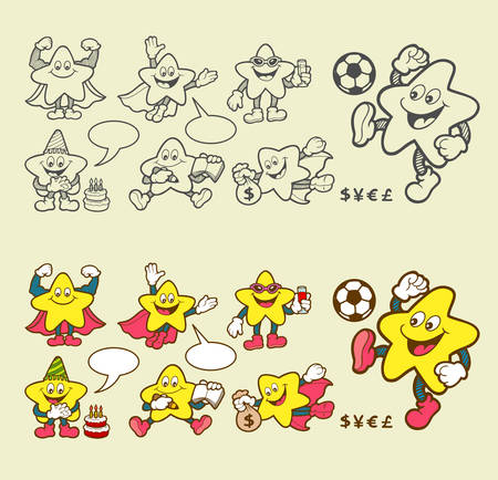 Super star cartoon character icons with his expression. Easy to use.のイラスト素材
