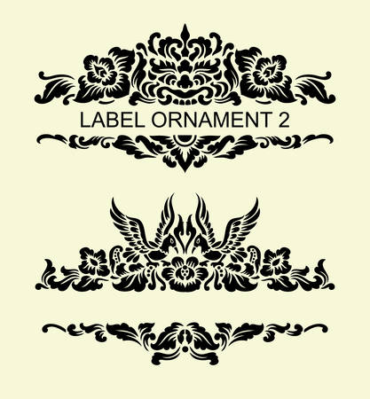 Label ornament 2. Black floral ornament with blank space. Easy to use, edit, or change color.のイラスト素材