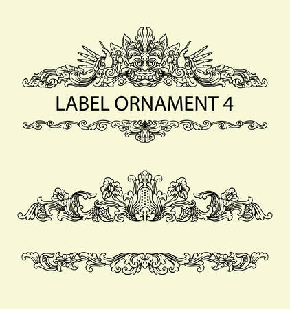 Label ornament 4. Black floral ornament with blank space. Easy to use, edit, or change color.のイラスト素材