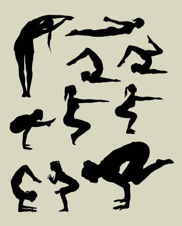 Female yoga activity silhouettesのイラスト素材