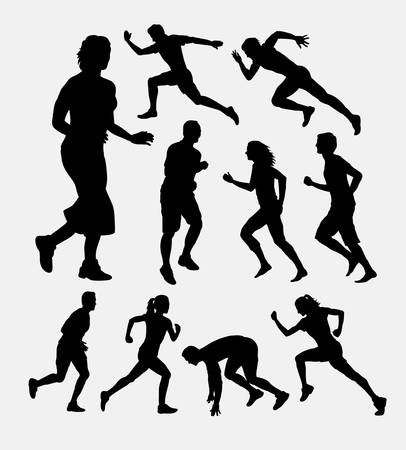 People running silhouettesのイラスト素材