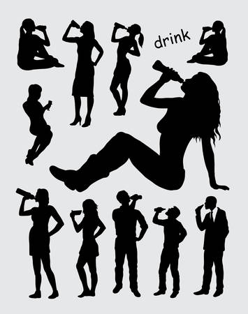 Drinking male and female silhouettesのイラスト素材