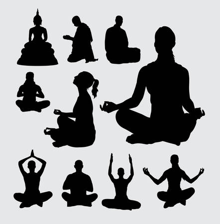 Meditation people silhouettesのイラスト素材