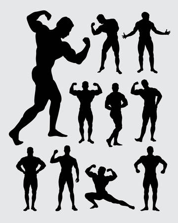 Bodybuilder muscular guy silhouettesのイラスト素材