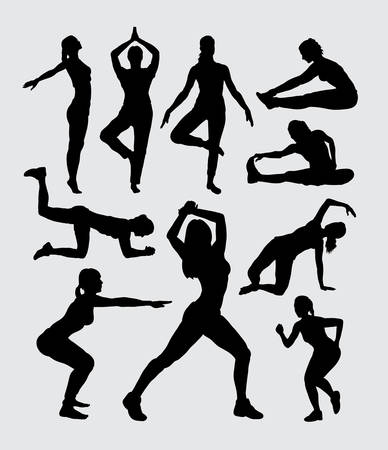 Aerobic women fitness sport silhouettesのイラスト素材