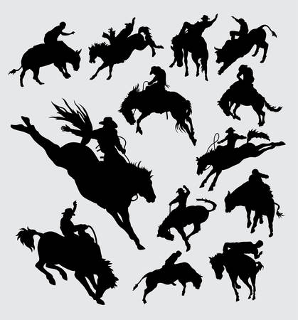 Rodeo cowboy riding animal silhouettesのイラスト素材