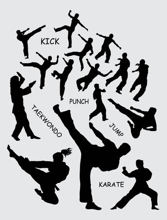 Taekwondo martial art silhouettesのイラスト素材