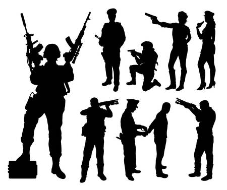 Police, soldier, military silhouettesのイラスト素材