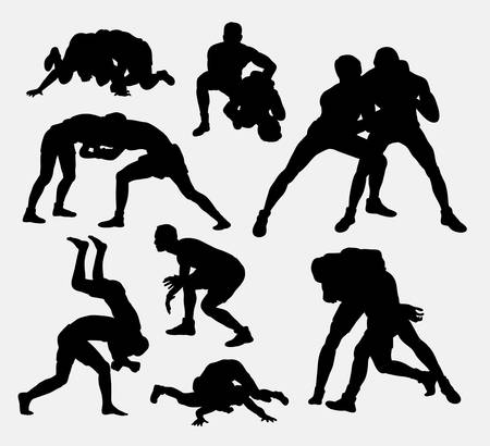 Wrestling sport silhouettesのイラスト素材
