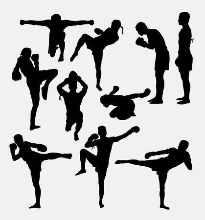 Thai boxer martial art silhouettesのイラスト素材