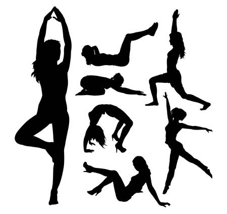 Fit girl, fitness, sport activity silhouettesのイラスト素材