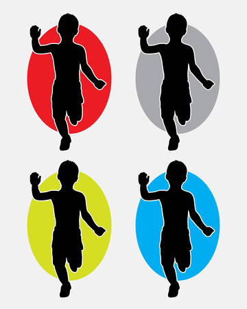 Kid running and playing silhouette. Good use for symbol, web icon, mascot, or any design you want. Easy to use.のイラスト素材