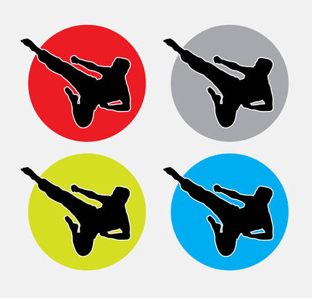 Man kicking, martial art silhouette. good use for symbol, web icon, mascot, or any design you want. Easy to use.のイラスト素材