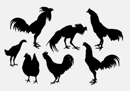 Rooster, cock, and hen silhouettesのイラスト素材