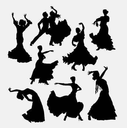 Flamenco dancer. Male, female, and couple dancing silhouette. Good use for symbol, logo, web icon, game elements, mascot, or any design you want. Easy to use.のイラスト素材