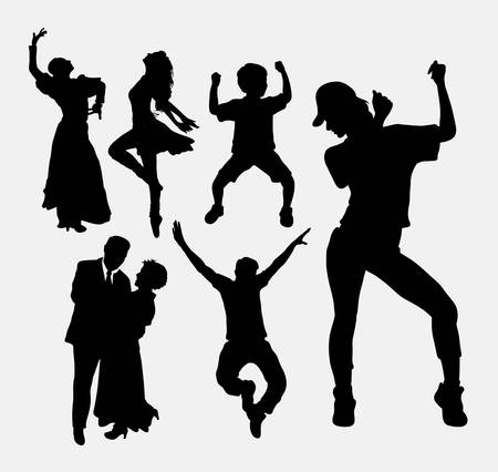 Dancer pose, male, female, and kid silhouette. Good use for symbol, logo, web icon, game elements, mascot, or any design you want. Easy to use.のイラスト素材