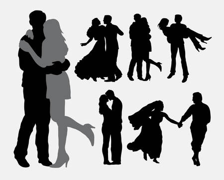 Love and tenderness couple silhouettes. Good use for symbol, logo, web icon, mascot, or any design you want. Easy to use or change color.のイラスト素材